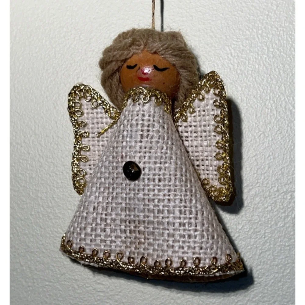 Vintage German Angel Burlap+Paper Mache' Christmas Candy Container Ornaments Lot